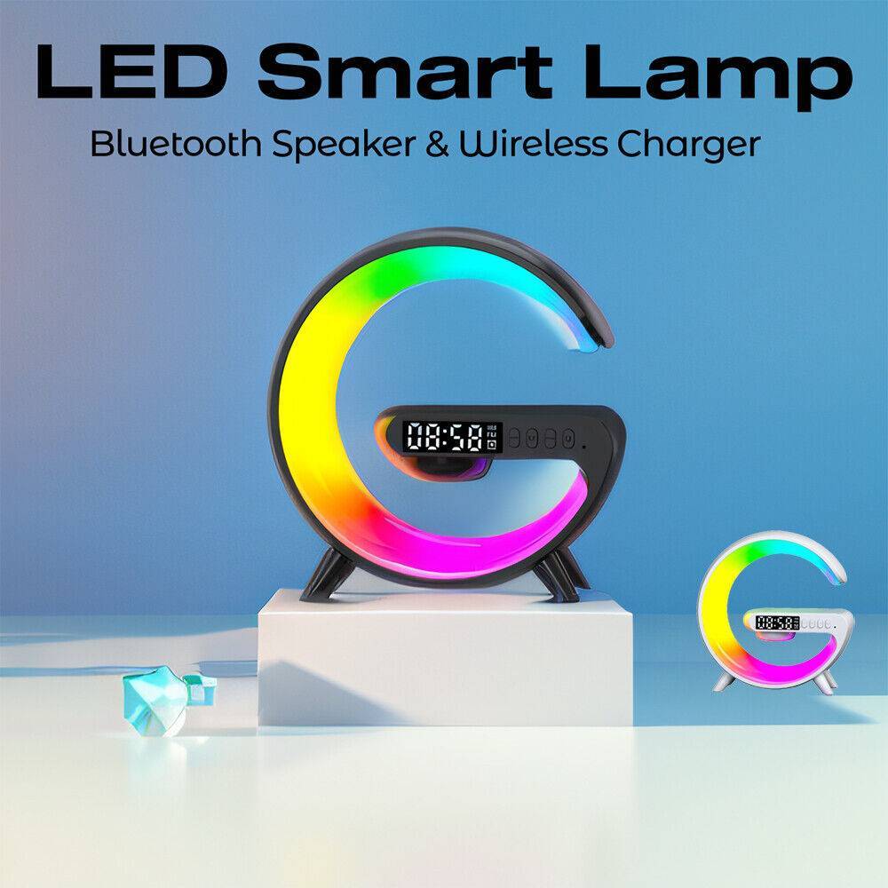 Smart G Lamp Night Light Bluetooth Speaker Wireless Charger LED RGB Alarm Clock