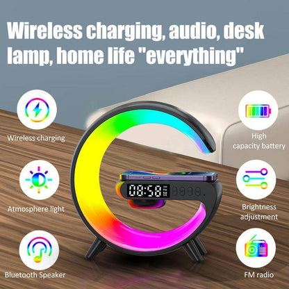 Smart G Lamp Night Light Bluetooth Speaker Wireless Charger LED RGB Alarm Clock